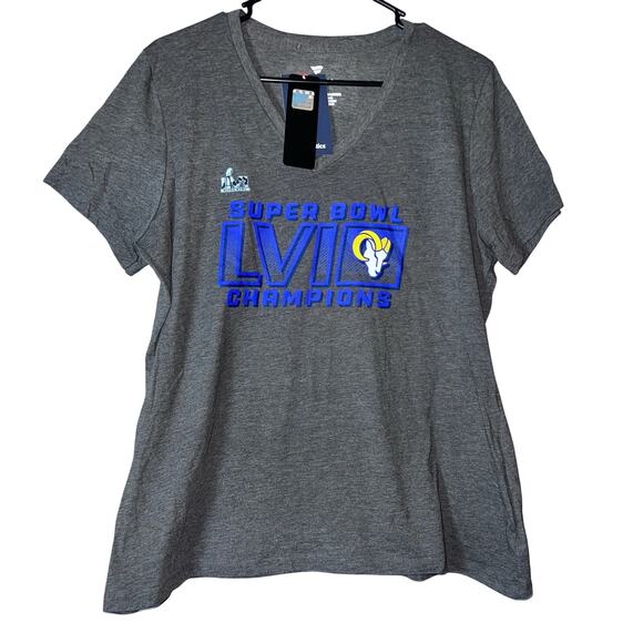 ✨Los Angeles Rams Super Bowl LVI Champions T-Shirt XL Women’s Gray NWT Fanatics - Picture 2 of 8